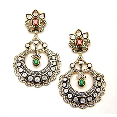 Sterling Silver Victorian Kundan Earrings